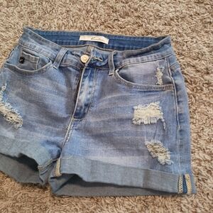 KanCan Distressed Blue Denim Shorts